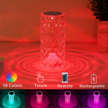 LED Round Crystal Table Lamp Touch Remote Control RGB Romantic Rose Color Changing