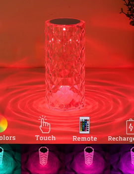LED Round Crystal Table Lamp Touch Remote Control RGB Romantic Rose Color Changing