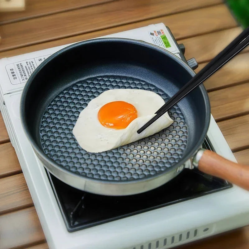 Outdoor Camping Non-stick Frying Pan Breakfast Pancake Pot  Stainless Steel Cooking Food Induction Cooker Fry Pan