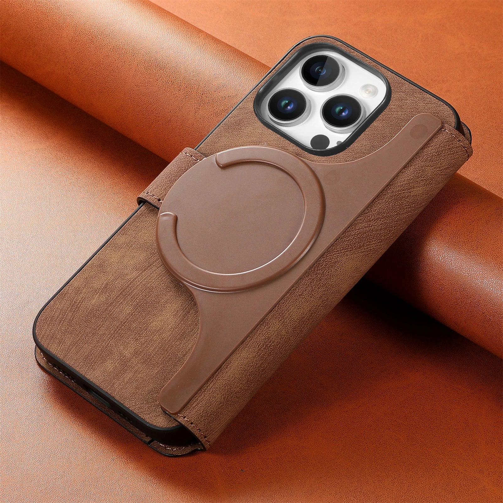 Flip Leather Wallet Case for iPhone 16 15 Pro Max 14 Plus 16E Magsafe  Detachable Card Slot Holder Cover