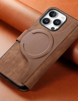 Flip Leather Wallet Case for iPhone 16 15 Pro Max 14 Plus 16E Magsafe  Detachable Card Slot Holder Cover