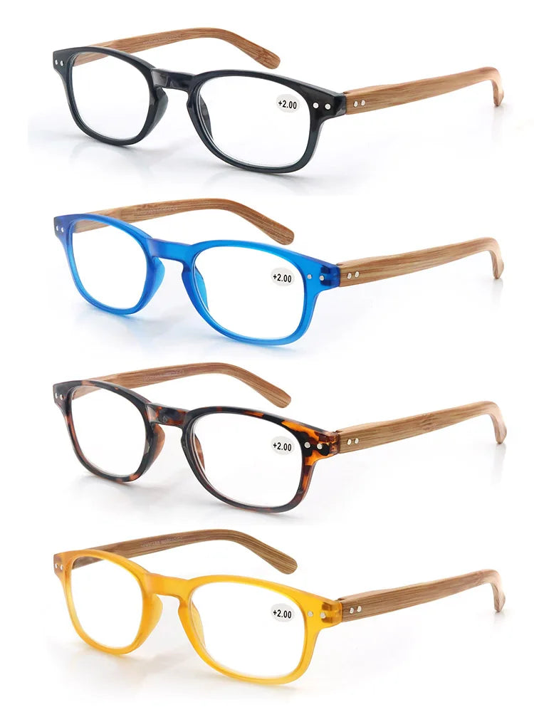 Reading Glasses Fashion Wood-Look Spring Hinge Stylish Readers Magnifying Glass Eyewear Diopter +1.0 +4.0