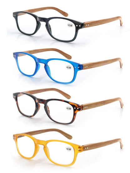 Reading Glasses Fashion Wood-Look Spring Hinge Stylish Readers Magnifying Glass Eyewear Diopter +1.0 +4.0