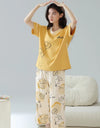 2-Pcs Women’s Summer Cotton Pajama Set – Breathable Short Sleeve Sleepwear with Cute Prints