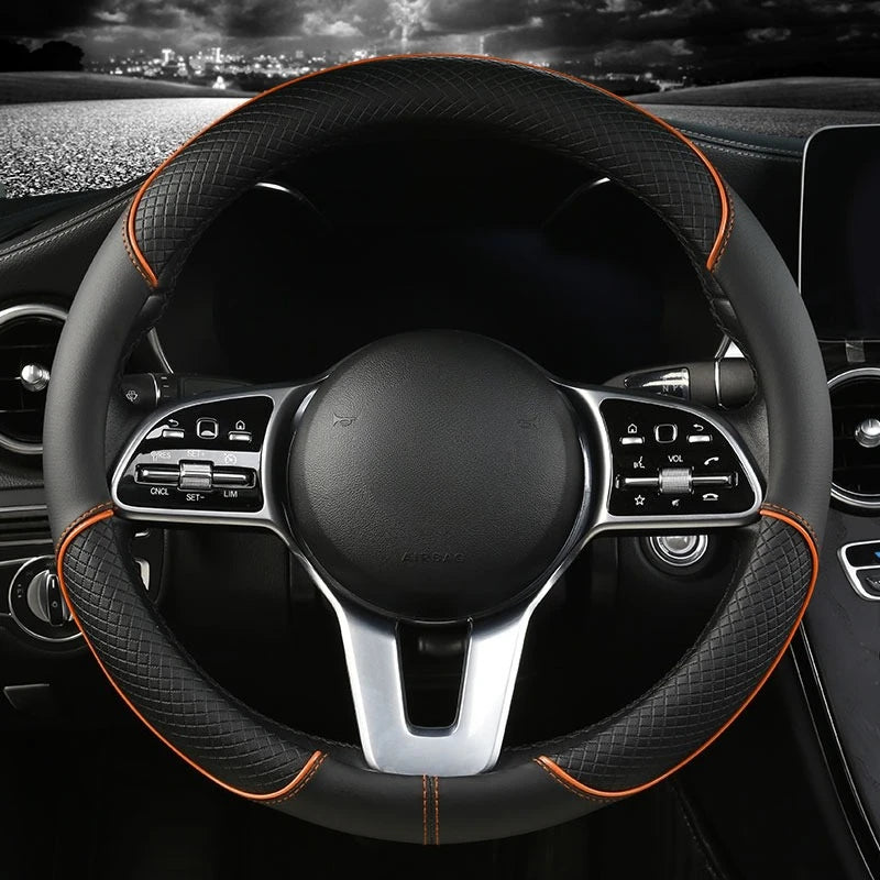 Universal Leather Diamond Steering Wheel Cover 37CM 38CM