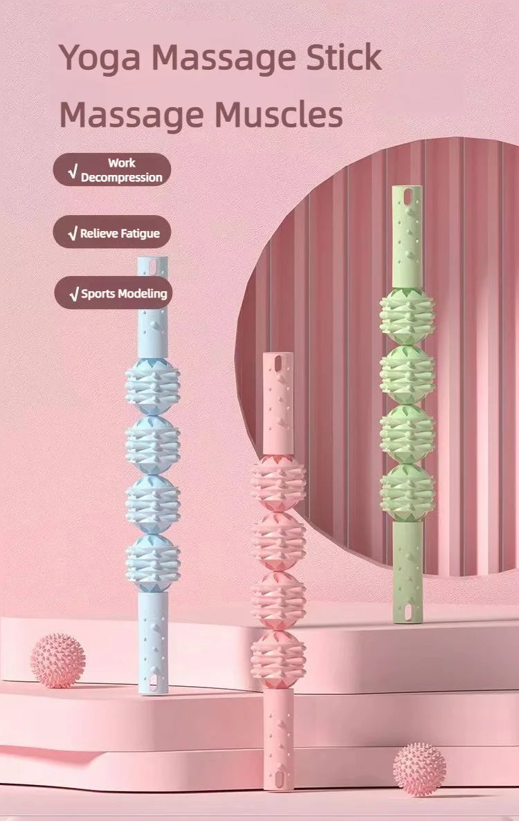 4 Ball Roller Muscles Massage Stick Relaxation Yoga Fitness Wolf Tooth Fascia For Calves Thighs Quadriceps Arms Forearms