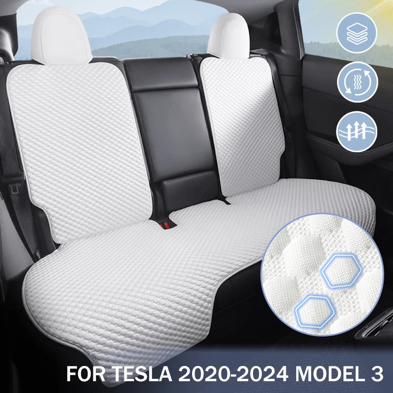 For Tesla Model 3/Highland 3 For 2020-2024 Model 3 Car Seat Cover 5-Seat Ice Silk Seat Cushion Summer Breathable Car Mat Pad
