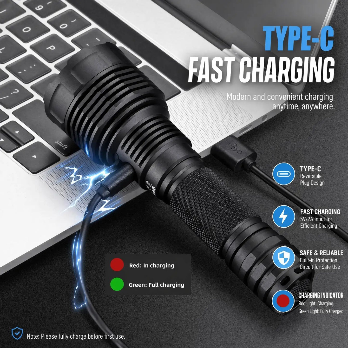 10W Green Light Rechargeable LED Flashlight