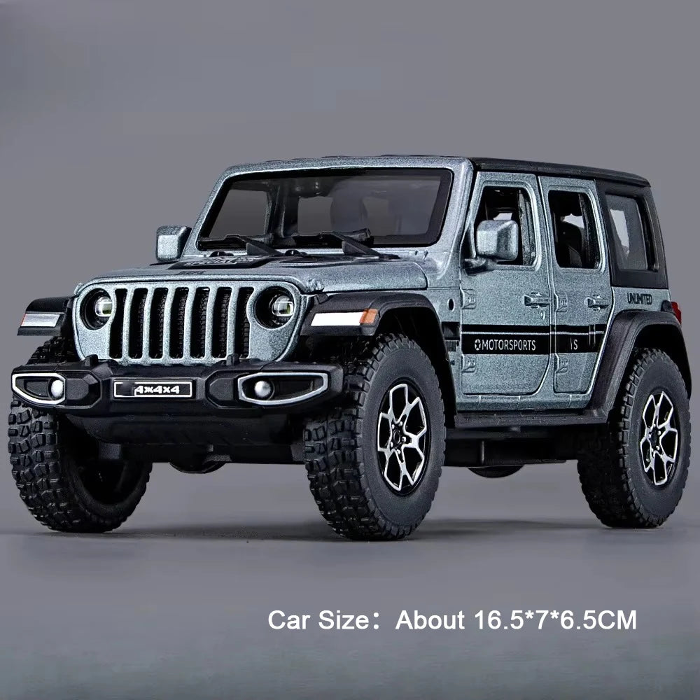 1:32 Wrangler Rubicon Model Toy Alloy Diecast Car Doors Opened Sound Light Pull Back Miniature Off-road Vehicle  Holiday Gift