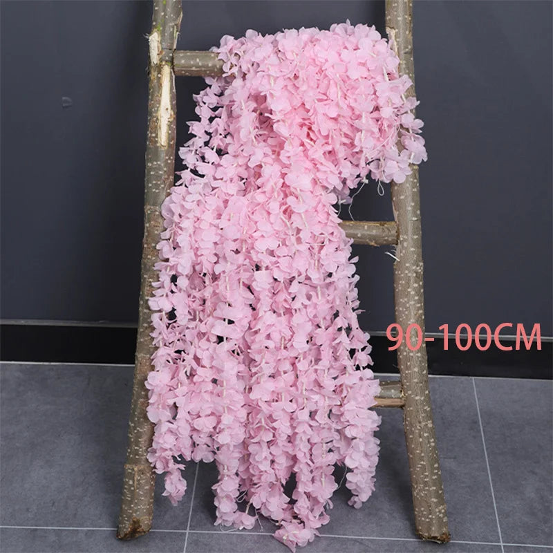 Artificial Wisteria Garland Flowers Faux Wall Vine Flower Backdrop Hanging Flowers Arch Garden Home Wedding Party Decor Rattan