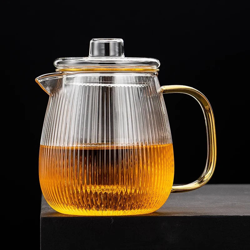 480/650ml Stripe Clear Glass Teapot With Tea Strainer Infuser Heat-resistant Kettle Kung Fu Flower Puer Oolong Pot Teaweare