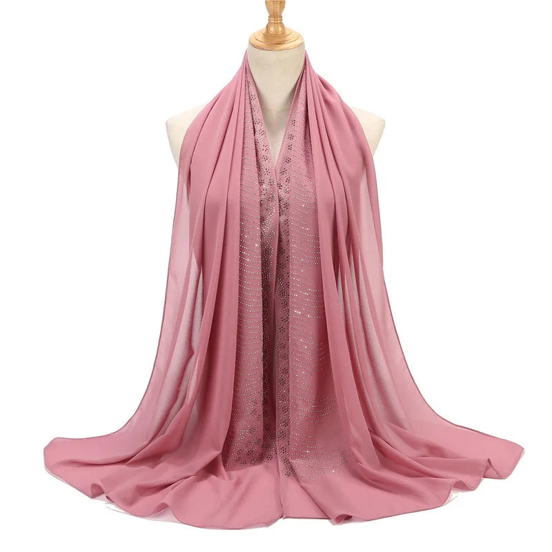 Tassel Diamond Muslim Hijabs Luxury Sequin Chiffon Scarf For Women Dress Abaya Hijab Veil Scarf Long Shawls Turban