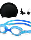 Kids Swim Goggles and Silicone Swim Cap set with Nose Clip Earplugs, Waterproof