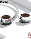 925 Sterling Silver Coffee Cup Lettering Charm Bead Pendant