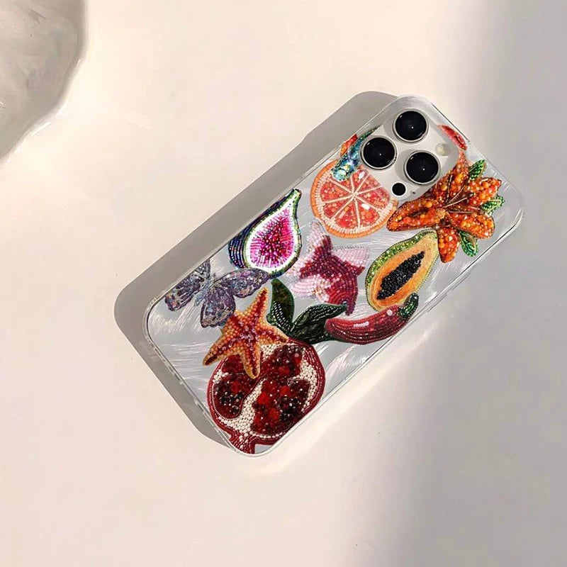 Ocean Elements Fruit Juice Pattern Phone Case For iPhone 16 15 14 Pro Max Shockproof Cover