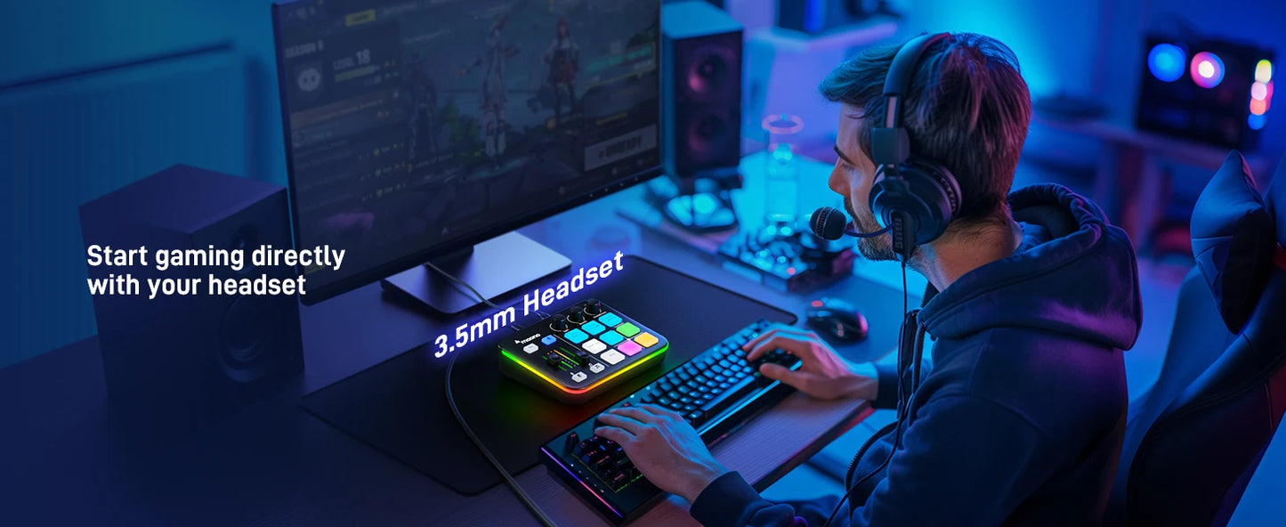 G1 NEO Gaming Audio Mixer,Streaming 4-Channel Custom Sound Effects RGB with XLR Microphone Interface,for GameVoice,Podcast