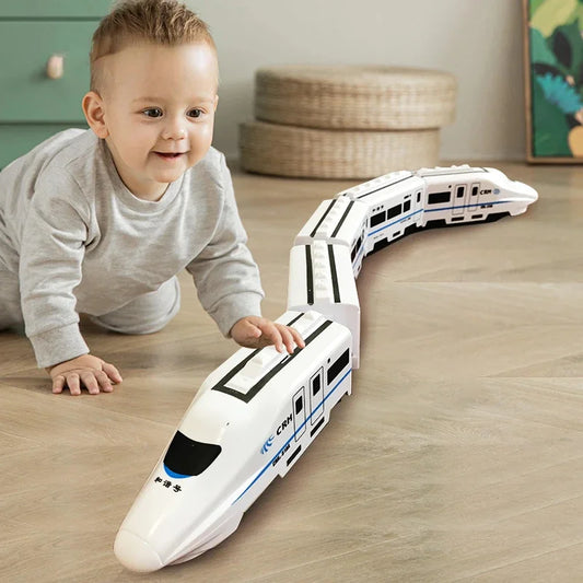 Kids DIY Simulation High Speed Railway Train Toy Car Electric Sound Light Model Train Educational Toys for Boys Girls Gift