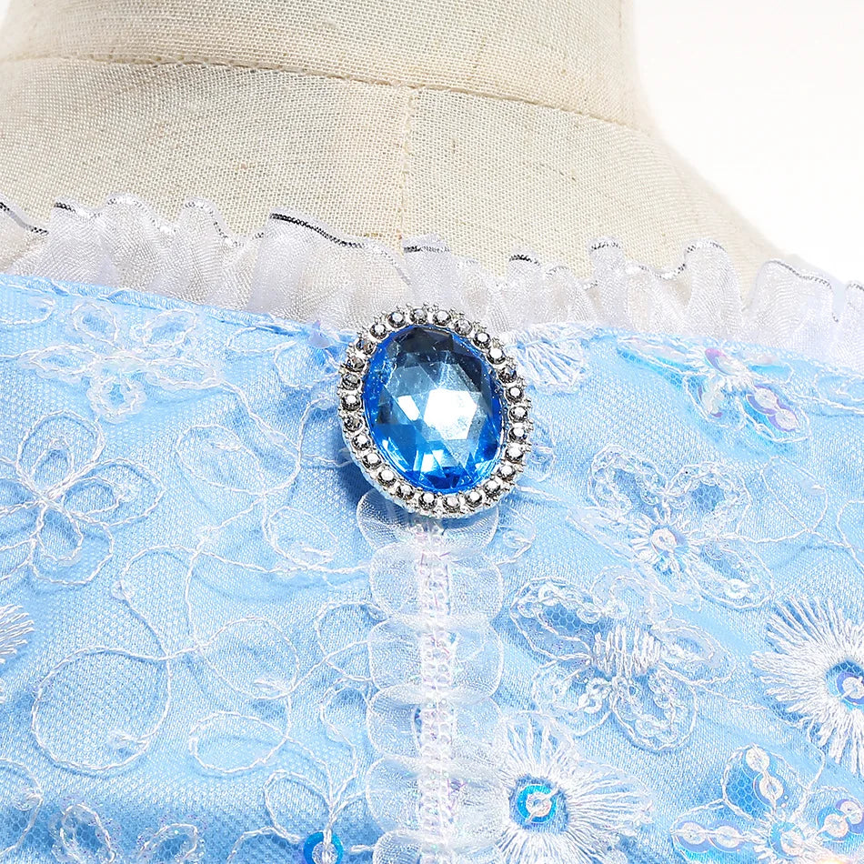 Halloween Children Bubble Sleeve Dress Blue Girls Tutu Costume Birthday Party Gown for Purim Gift