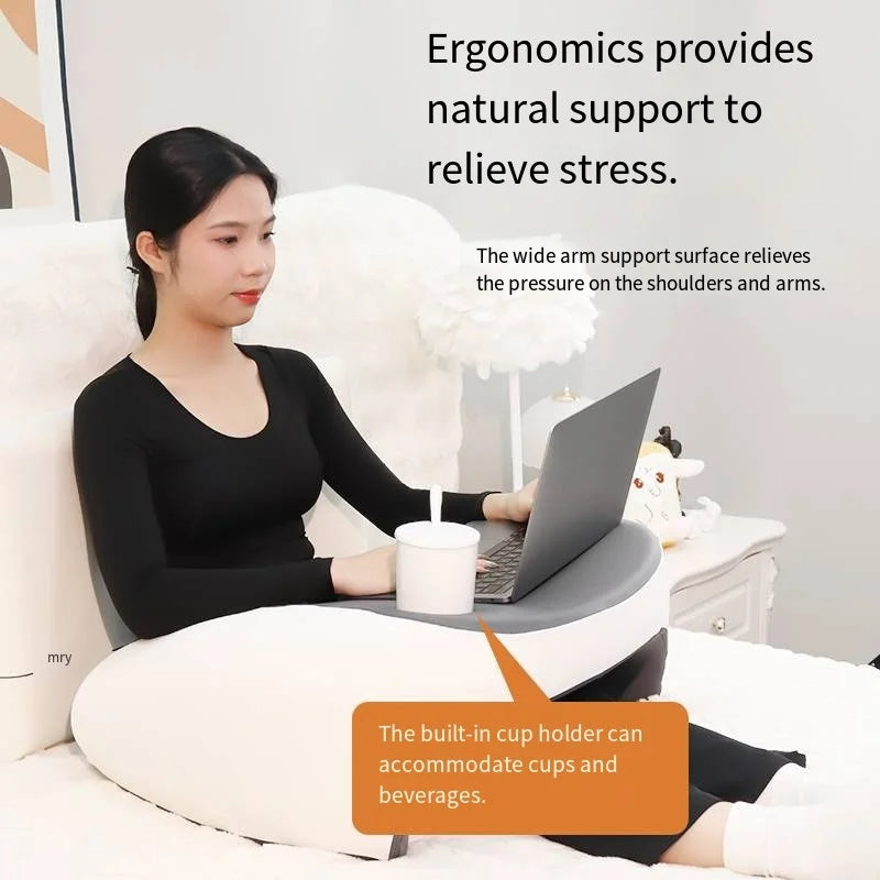 Gaming Reading Pillow Laptop Lap Desk Pillow Memory Foam Pillow with Cup Holder for Drinks, Reading, Working,Writing on Bed Sofa