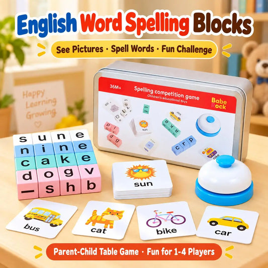 Wooden Alphabet Word Spelling Game with Flash Cards
