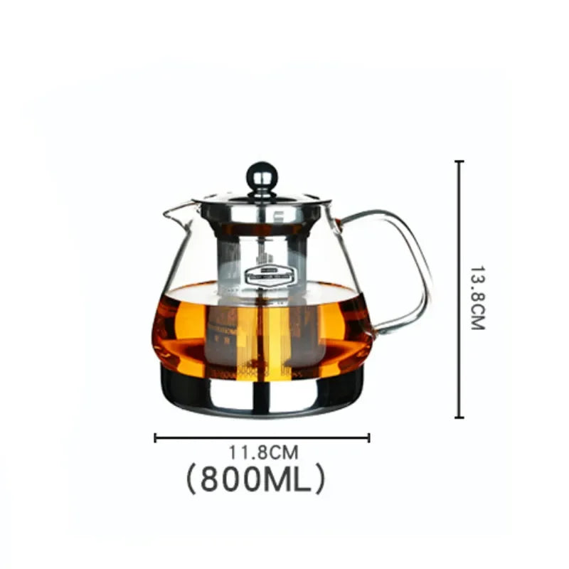 Heat Resistant Glass Teapot with Stainless Steel Filter Large Capacity Induction Kettle 1.2L