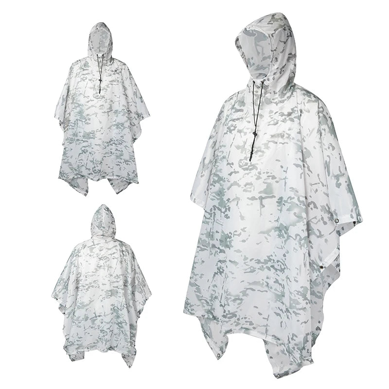 Waterproof Military Style Rain Poncho with Hood for Hiking and Camping