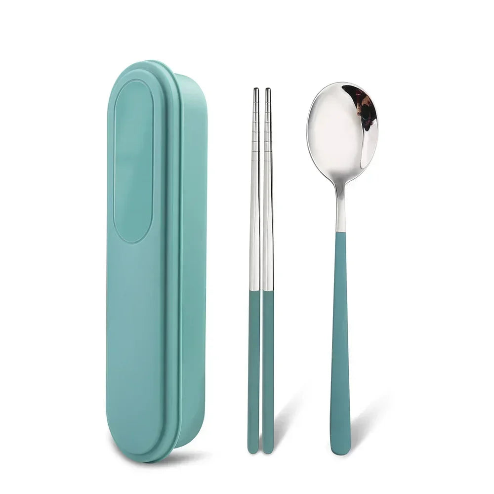 Portable Stainless Steel Cutlery Set with Storage Box, 304 Steel Fork Spoon, Travel Flatware for Student Outdoor, Dinnerware Set