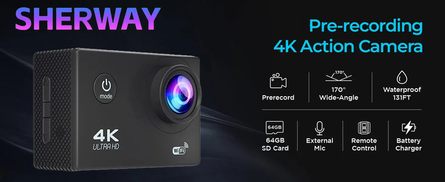 4K WiFi Sports Action Camera Waterproof Helmet Cam with Remote Control