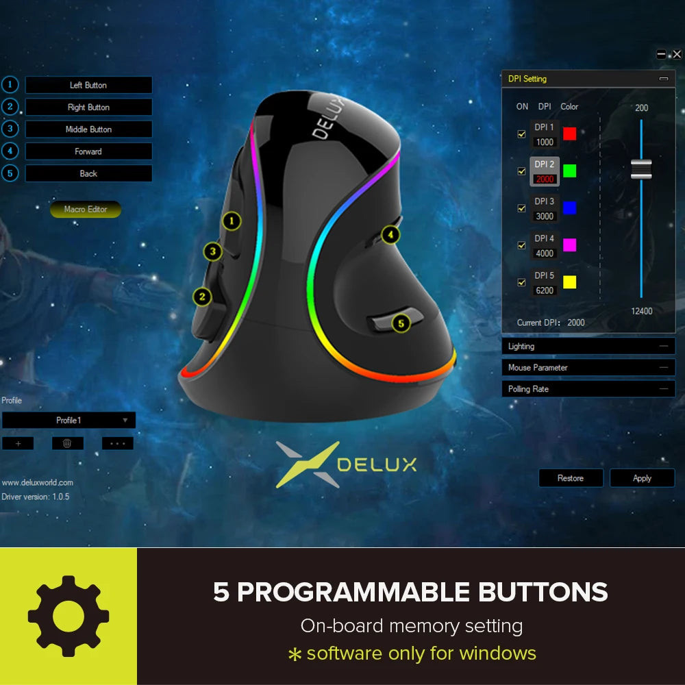M618 Plus Vertical Ergonomic Mouse – 4000 DPI 6 Buttons