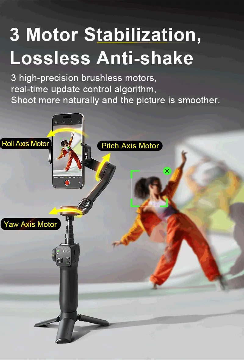 3-Axis Handheld Gimbal Phone Stabilizer with Extension Rod  8.0 Anti Shake Face Tracking for Phone Outdoor Shooting Vlog