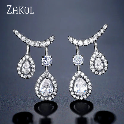 Cubic Zirconia Double Drop Dangle Earrings