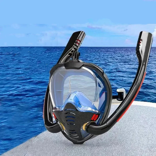 Full Face Snorkel Mask with Anti-Fog Wipes 180 Degree Panoramic HD View Snorkeling Mask Anti-Leak Dry Set for Adults