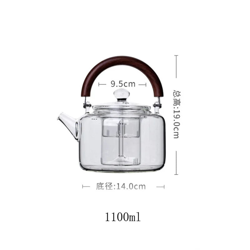 1100ml Magnetic Handle Glass Teapot with Tea Strainer Infuser Heat Resistant Borosilicate Tea Kettle