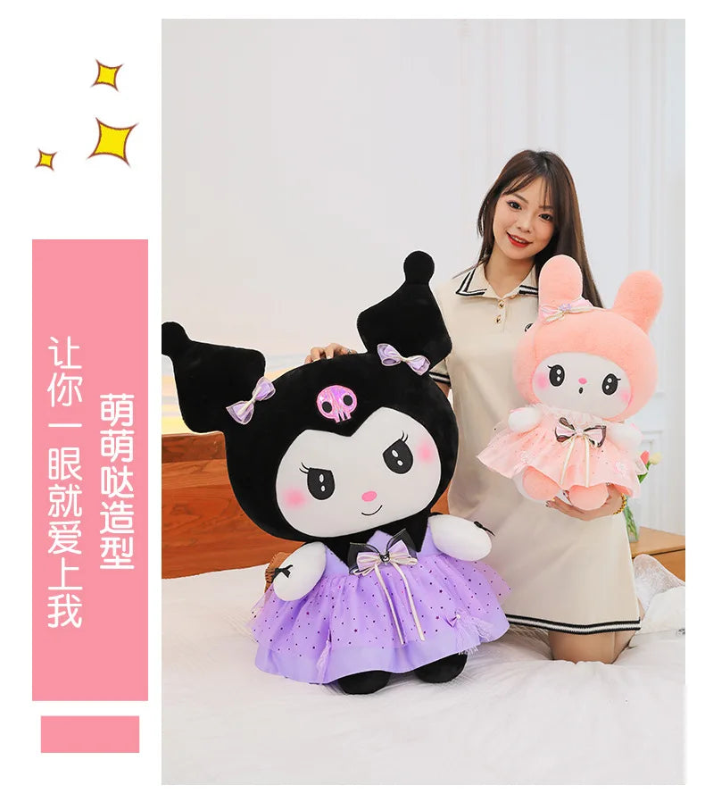 70cm Sanrio Kawaii Kuromi Plush Toy in Princess Tulle Skirt Melody Stuffed Doll Kids Birthday Xmas Gift Cute Pillow for Children