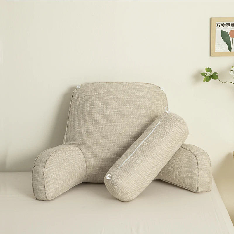 Reading Study Pillow,Bed Wedge with Arms and Pockets Bolster Back Support, Lumbar for Sofa,Office Chair Decorative Pillow