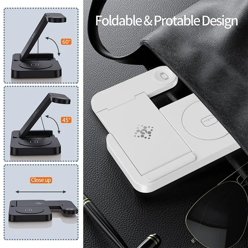 4 in 1 Foldable Wireless Charging Station For iPhone 16 15 14 13 12 Apple Watch 7/6 For Samsung Galaxy Watch Chargers 4/3