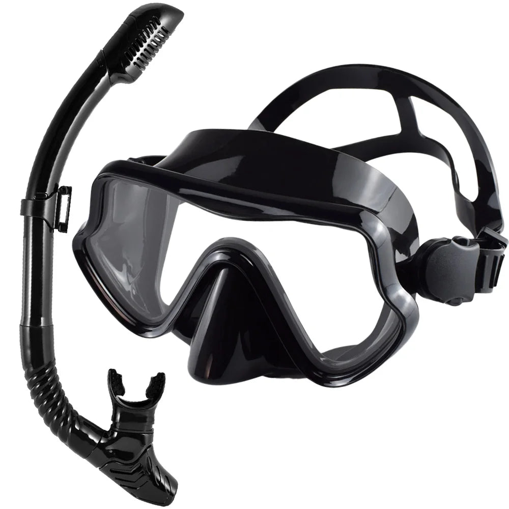 Scuba Diving Mask Snorkel Set For  Tempered Glass Professional Panoramic Snorkeling Gear Swimming Training