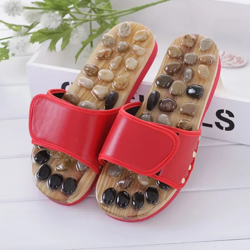 Massage Stone Shoes Acupressure Massage Slippers with Natural Stone Therapeutic Reflexology Sandals for Foot Acupoint Massage