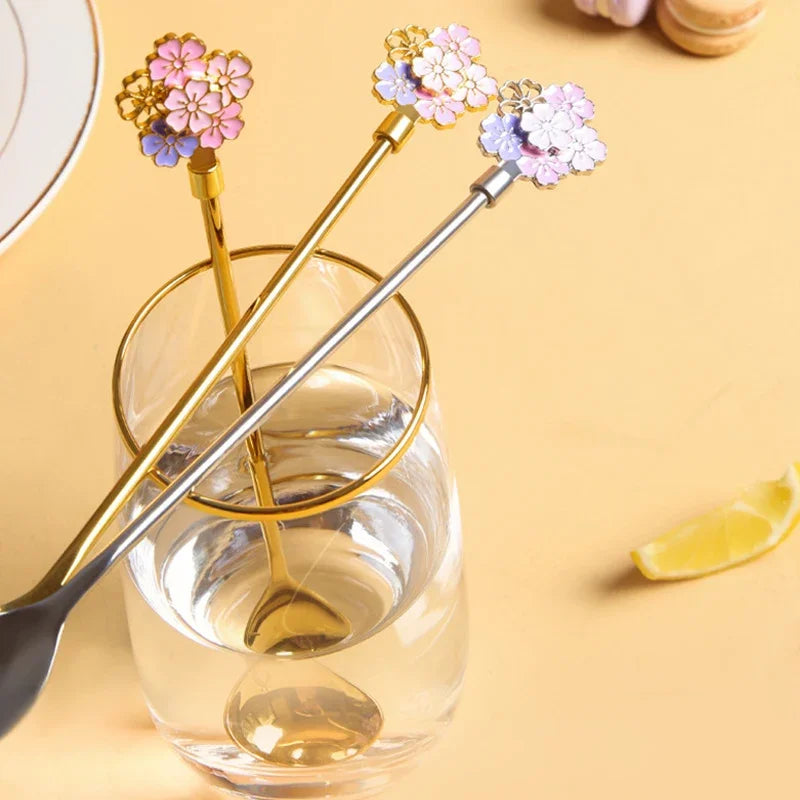 304 Stainless Steel Spoon Cherry Blossoms Spoon Coffee Dessert Spoon Christmas Gifts Tableware Decoration Tea Spoon