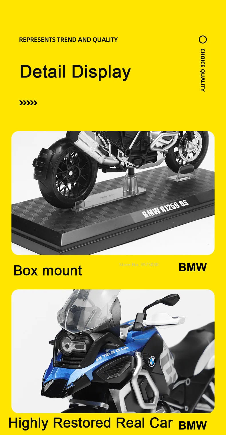 1:12 BMW R1250 GS Alloy Scale Motorcycle Model Toy Highly Simulated Static Motorcycle Model Wheel Suspension Collection