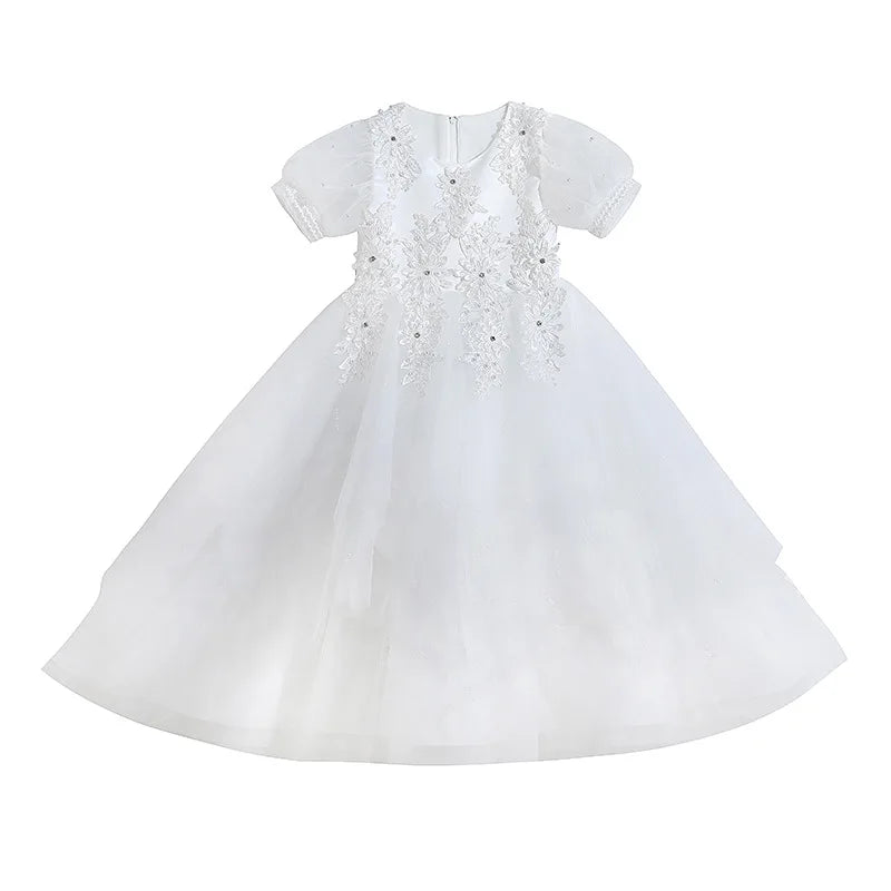 Girls Princess Ball Gown - Fluffy Tulle Party Dress for Flower Girl/Birthday/Pageant | Sparkly Puffy Sleeve Wedding Dress