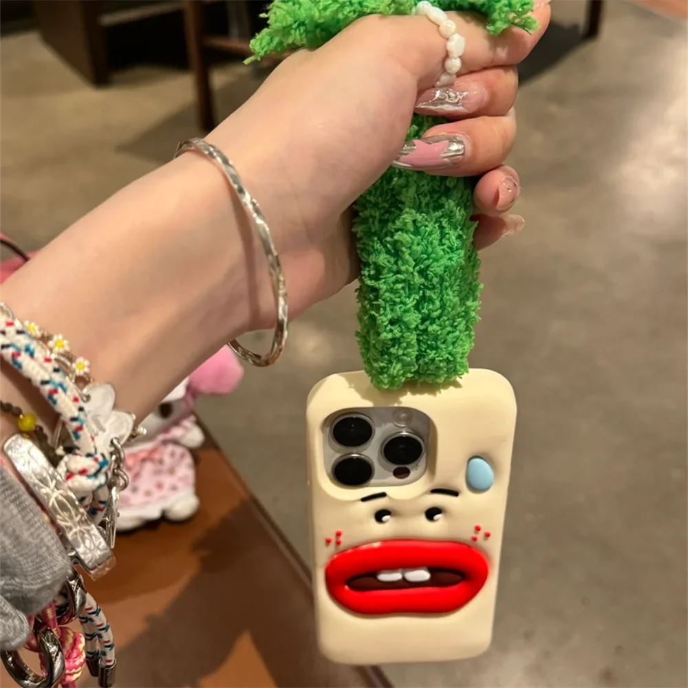 Funny Cartoon Vegetable Cabbage Phone Case For iPhone 15 13 14 Pro Max Creative Red Lip Camera Protection Soft Silicone Cover