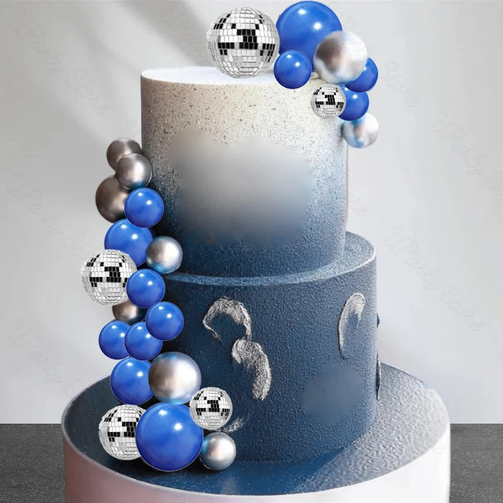 30Pcs Hot Pink Cake Balls Topper  Pink Silver Glitters Disco Balls Cake Toppers for Wedding Disco Birthday Cake Decor Supply