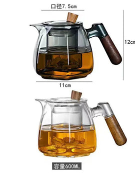 600ml Wooden Handle Hexagonal Glass Teapot with Tea Infsuer  Houshold Brewing Tea Pot Tea Ceremony Tea Maker Teaware
