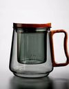 500ML Stripe Heat Resistant Glass Tea Water Separation Tea Cup With Wood Handle Filter Brewing Puer Cups Kung Fu Tea Mug Set