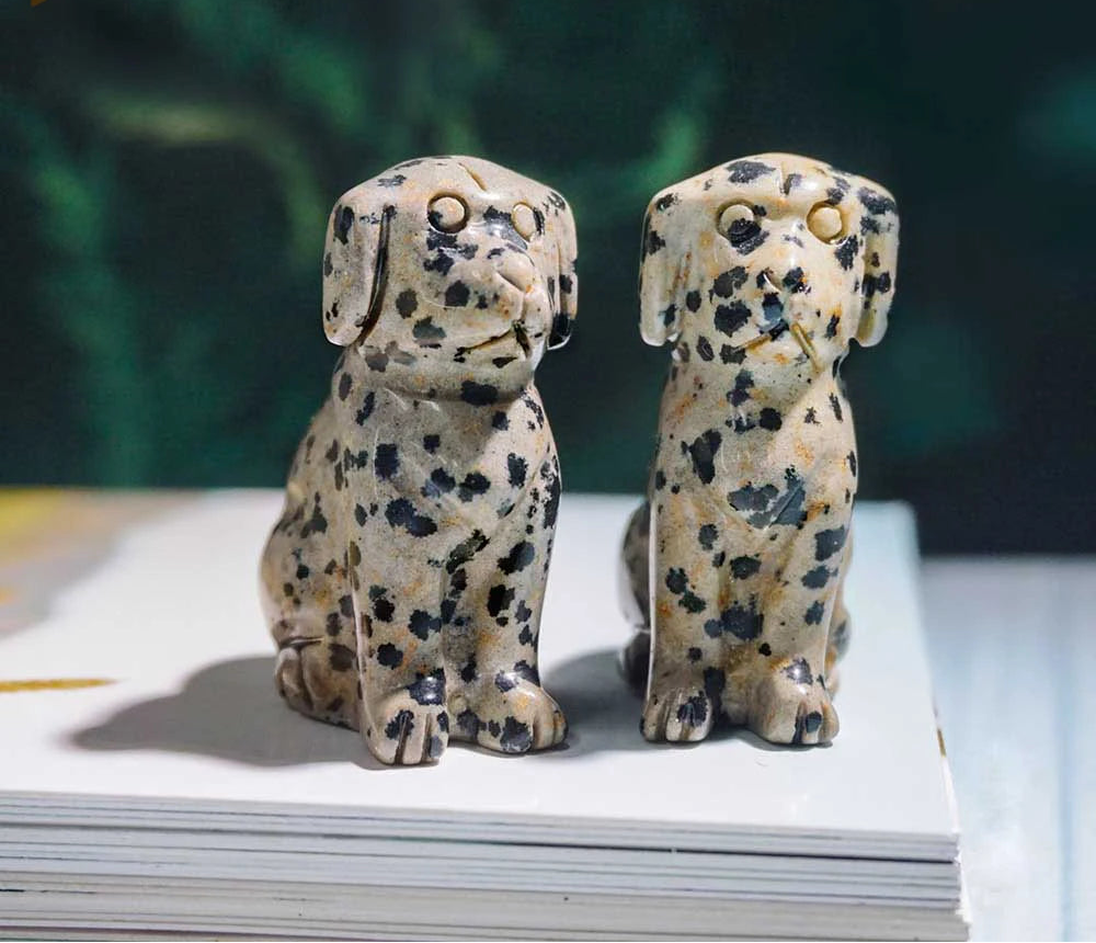 1PC Cute Spotted Dog Natural Stone Puppy Carving Gift for Her Souvenir Delightful Home Decor Reiki Stone Ornaments