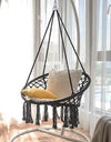 Nordic Style Round Hammock Swing Chair Safety Hanging Hammock Rope Hanging Garden Seat Beige Knitting Rope Swing Balcony Chair