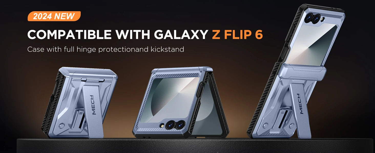 for Z Flip 6 Case with Kickstand Belt-Clip Hinge Protection Cover Screen Protector Military Grade Shockproof Phone Case