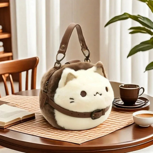 Cute Cat Plush Handbag Soft Shoulder Backpack