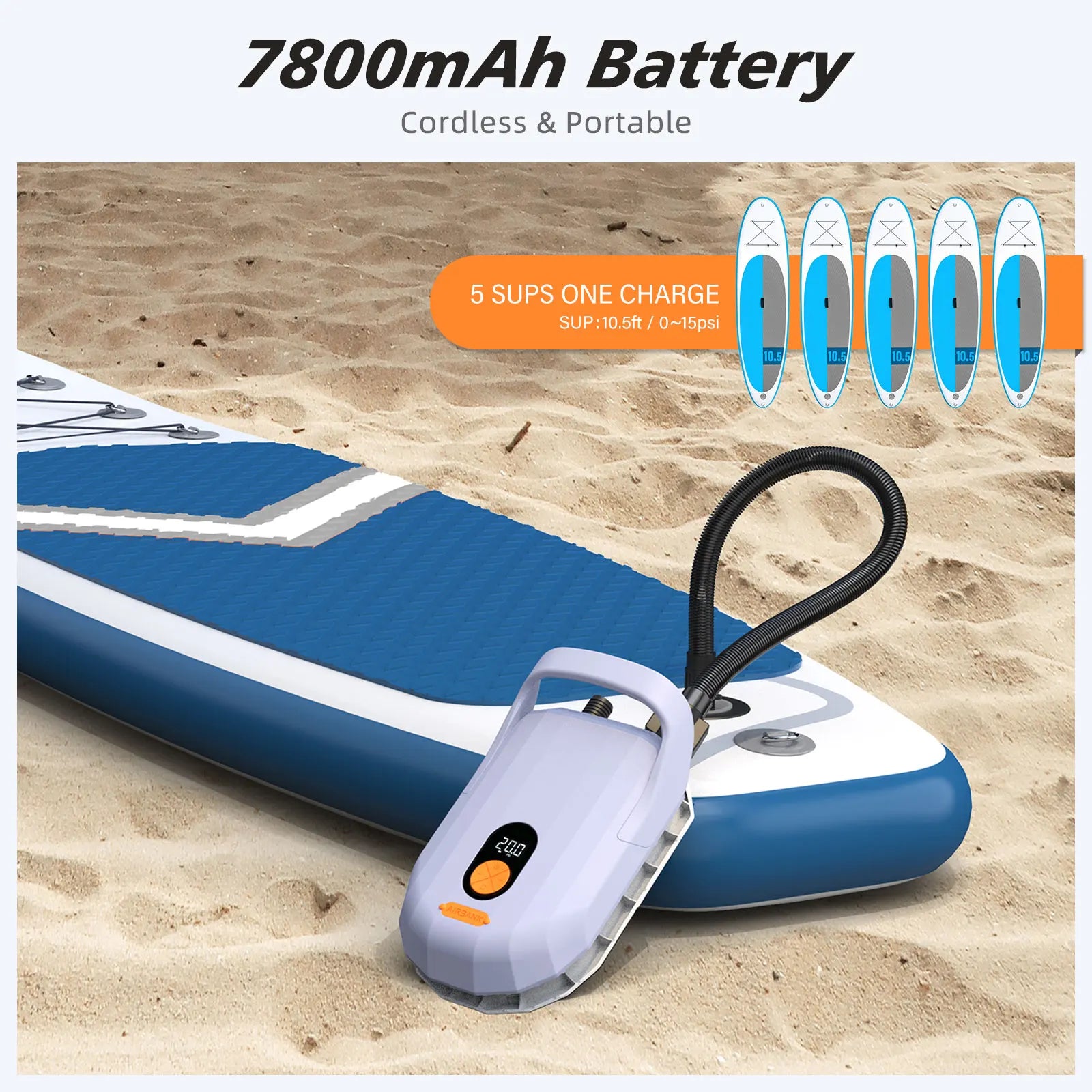 12V DC Sup Pump Rechargeable Electric Inflatable Deflatable Inflator for Surfing Paddle Board Boat Kayak